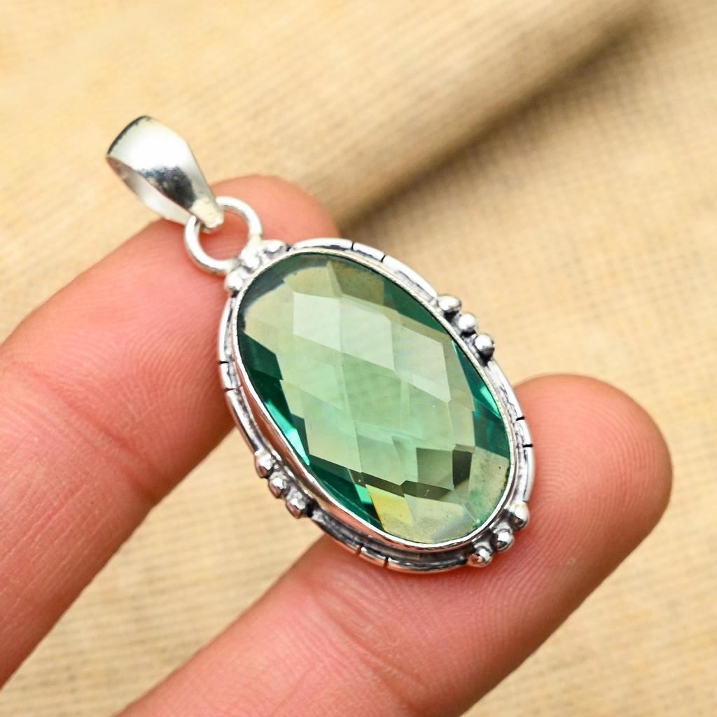 Fantastic Aqua Apatite Gemstone Handmade 925 Solid Sterling Silver Jewelry Pendant For Her