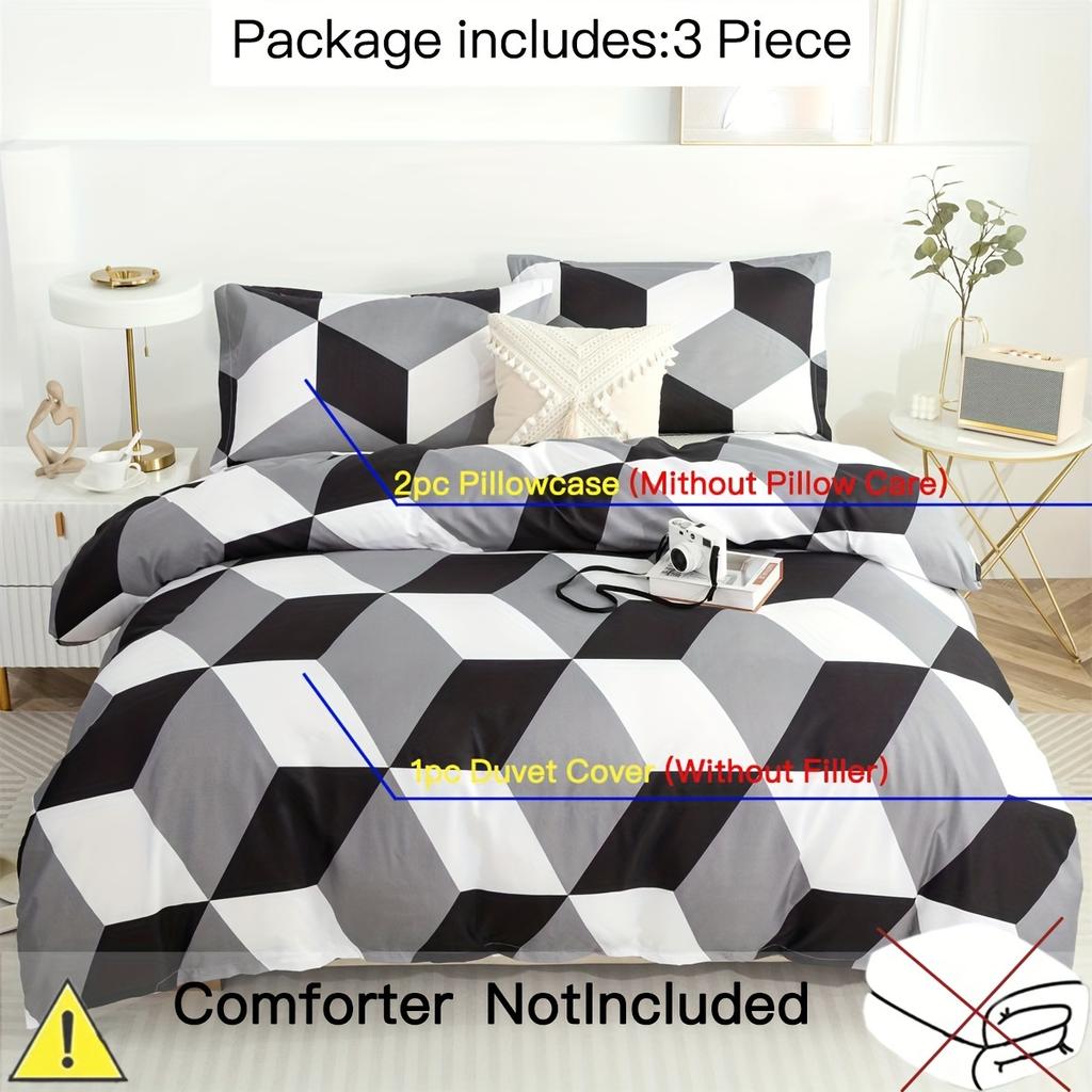 Geometrisches Muster Bettbezug-Set Mit Reißverschluss Baumwoll-Bettwäsche-Set Maschinenwaschbar Ganzjahreskomfort