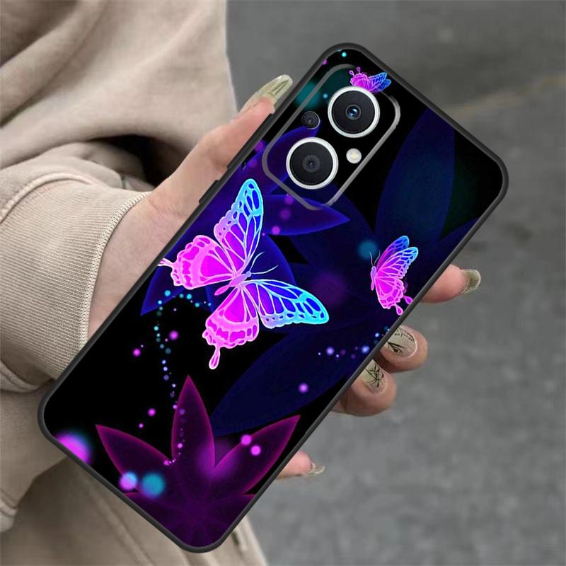 Black Beautiful Butterfly Case For OPPO Reno 14F 13F 12F 11F 10 12 13 14 Pro 7 8 Lite OPPO Find X5 X6 X8 X9 Pro Cover