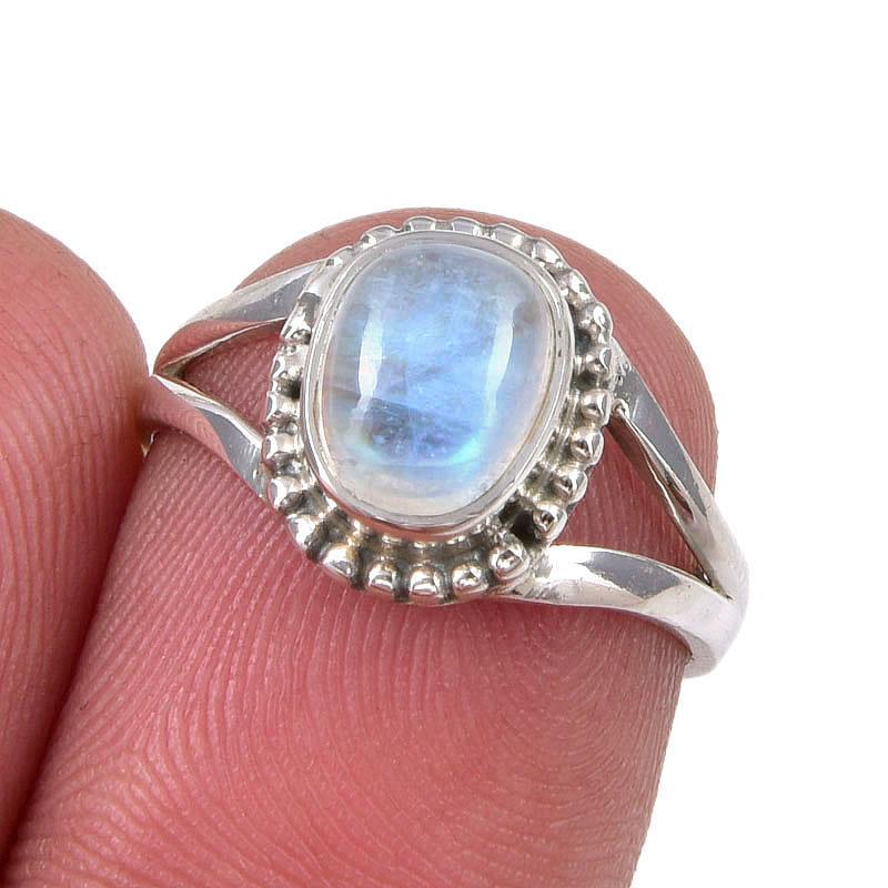 

Natural Rainbow Moonstone Gemstone Handmade 925 Sterling Silver Ring S.5.5 H0K29