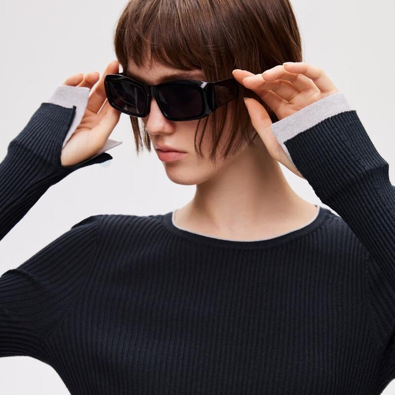 ONLY Women's Color Block Faux Two-Piece Flared Cuff Knit Top