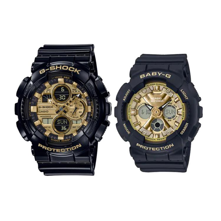 CASIO Unisex Pair Table Series Gold Watch GA-140GB-1A1JF&BA-130-1A3JF