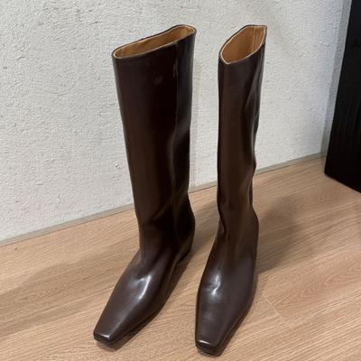 Autumn and Winter New Retro Square Head Straight Versatile Knight Boots Show Legs Straight But Knee Height Boots Women