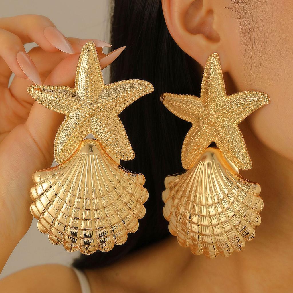 Bohemian Drop Earring for Women Starfish Shells Retro Fashion Beach Vacation Exaggerate Girls Metal Ear Accessories Gifts