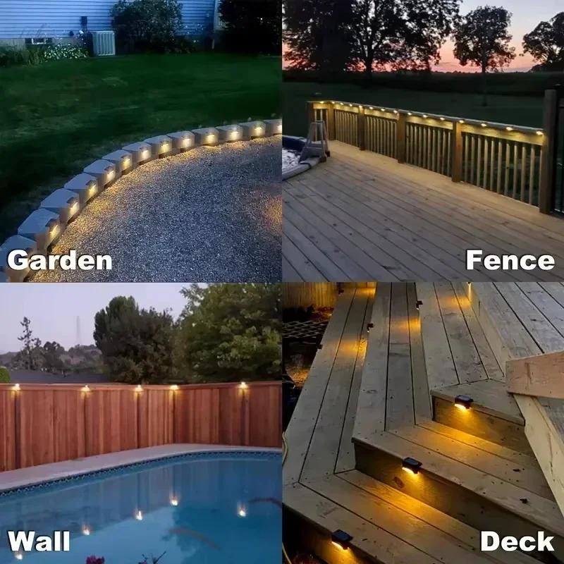 4-20PCS LED Solar Stair Light Outdoor Waterproof Warm White Step Deck Fence Railing Lamps for Patio Garden Yard Walkway Lighting
