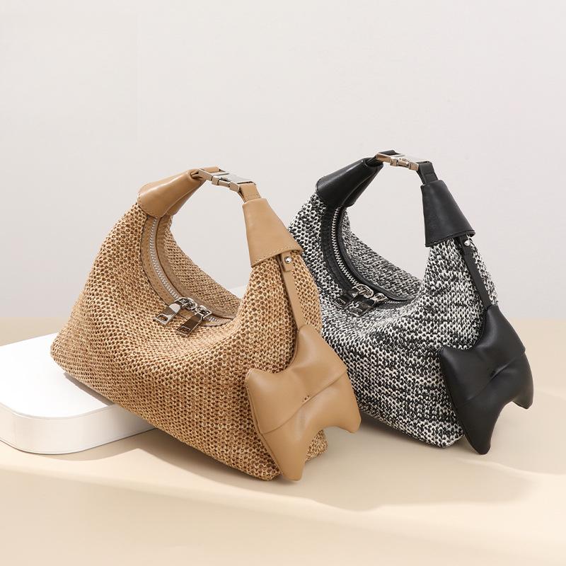Jmg Bags Women's Summer Seaside Raffia Hand-Held Lunch Box Bag, Casual And Versatile, Single-Shoulder Armpit Bag, Fashionable Straw Woven Dumpling Bag