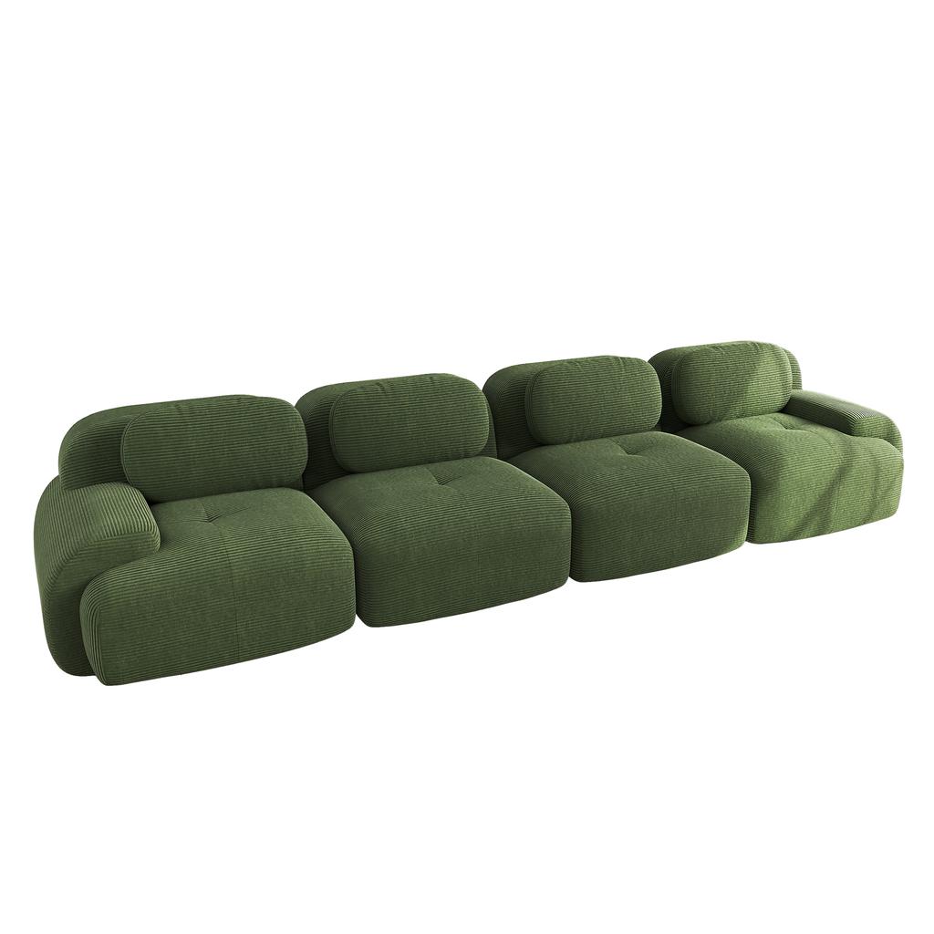 4-Seater Sofa Soft Corduroy, Frameless, 32D High-Elastic Padding, Pet-Friendly, Vacuum-Packed, Combinable, No Assembly for Bedroom and Office, Green