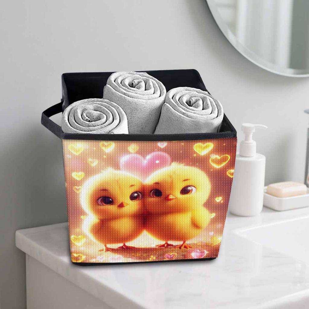 Kleines gelbes Huhn 5D Diamantmalerei Aufbewahrungskorb Vollrunde Bohrer Mosaik Diamantstickerei Kreuzstich-Sets Heimdekoration