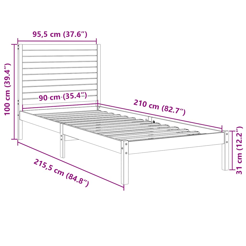 Solid Wood Bed Extra Long Without Mattress White 90x210 Cm