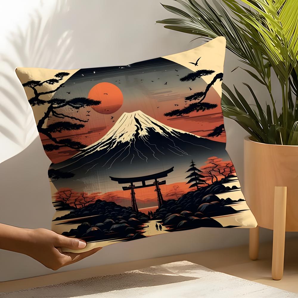 Retro Japanese Pagoda Landscape 2 Pillow Case Linen Cushion Covers For Decorative Sofa Home Pillows Case Car Chair Pillows Cases