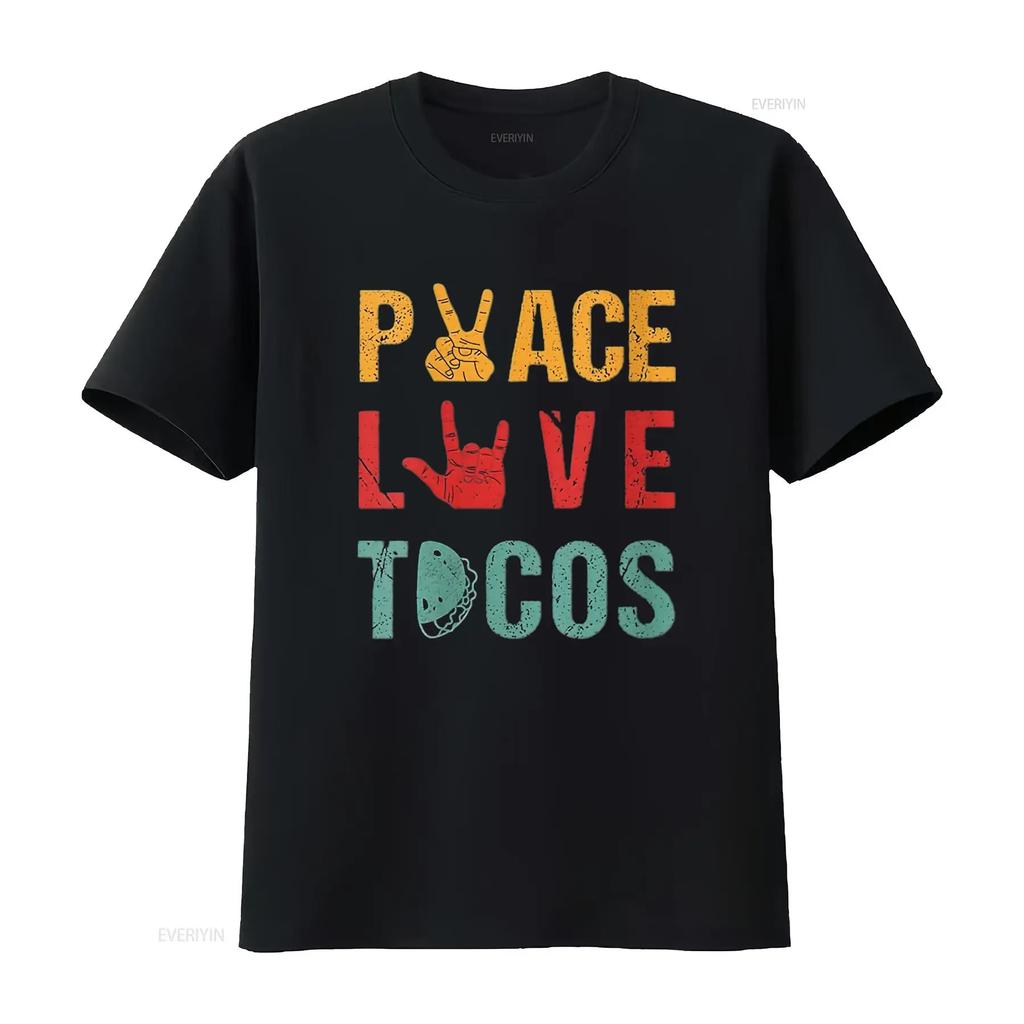 Womens Peace Love Tacos Vintage T Shirt Outfit For Mexican Food Lovers Round Neck Black vintage Washed streetwear Unisex