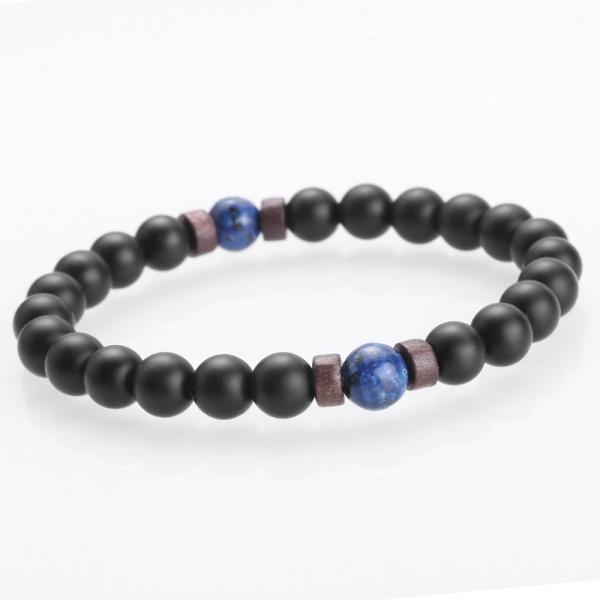 Volcanic Stone & Moonstone Men's Beaded Bracelet with Obsidian Accents