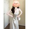 Temperament Satin Swing Neck Suspender Dress, Summer New Slim-fitting Waist Slim Dress Skirt