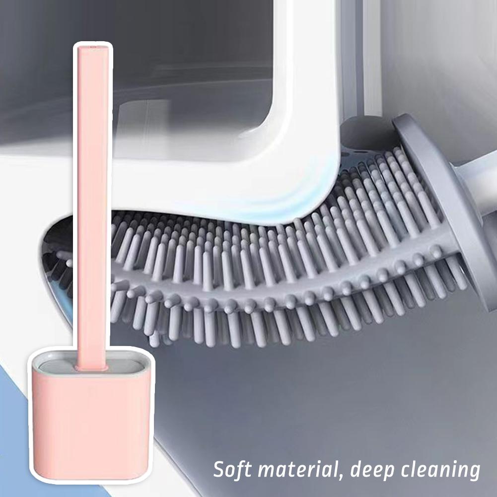 Flexible Toilet Brush Cleaner Long Handle Hanging Silicone 360 Degree No-Dead-Corner Flexible Cleaner Brush Holder Set Bathroom