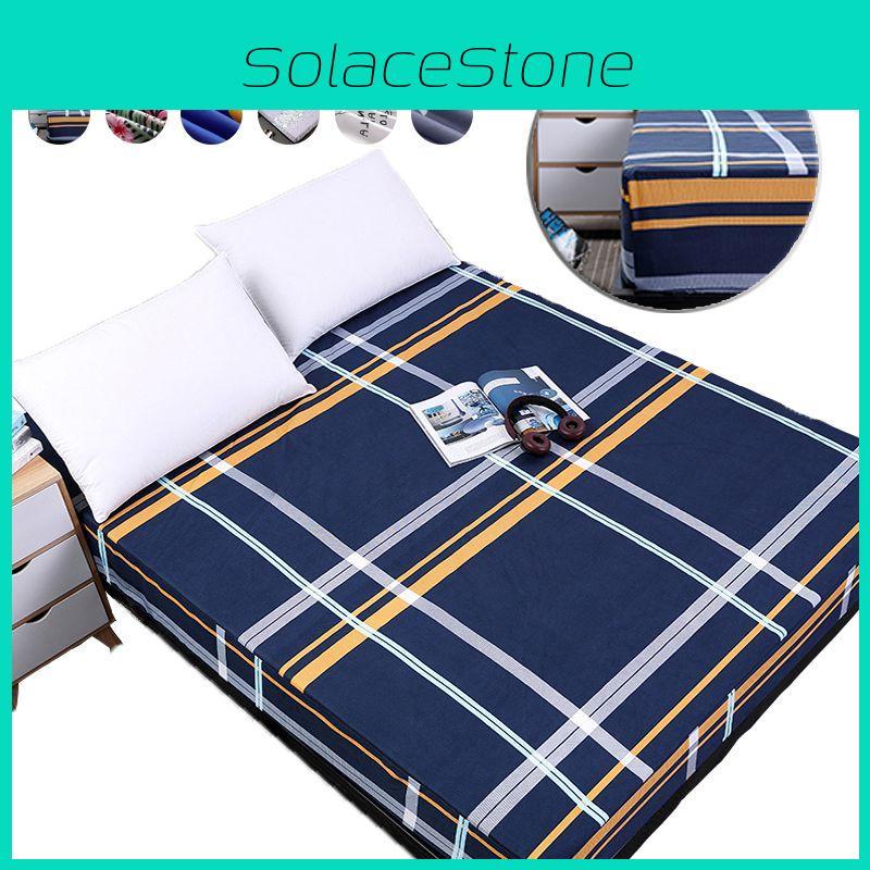 Elegant Floral Stripes Printed Mattress Protective Cover With Dustproof Fitted Sheet