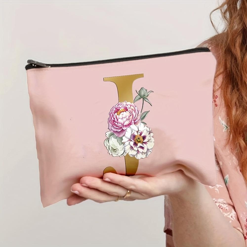 Flower  Letter Print Zipper Storage Bag  Lightweight Versatile Pouch Trendy Clutch Bag