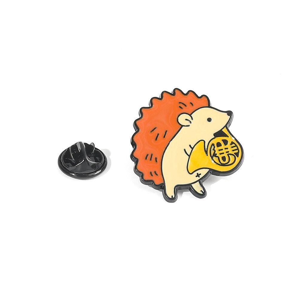 Zinc Zinc Alloy French Horn Musician Audience Pin Cartoon Hedgehog Brooch Enamel Badge Backpack Decoration