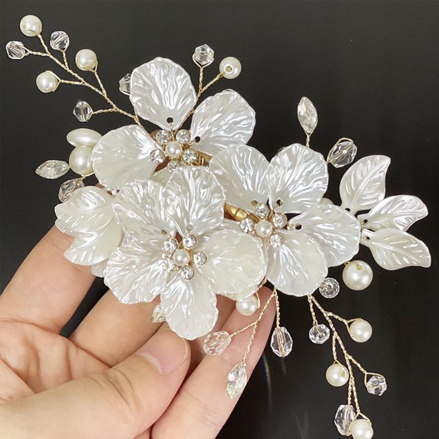 Shell Wedding Hair Combs Women Headbands Accessories Crystal Pearls Weave Flower Bridal Headpiece Clip Bride Jewelry Gift