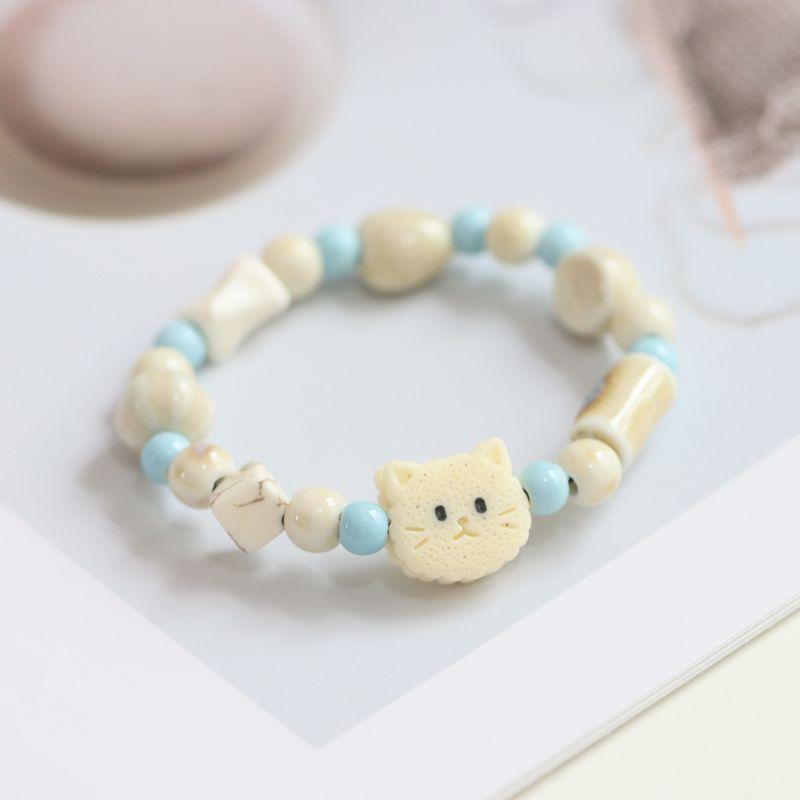 

Simple Cute Sandwich Biscuit Cat Jingdezhen Ceramic Bracelet Student Travel Porcelain Rose Beads Bracelet Small Jewelry 717 Blue