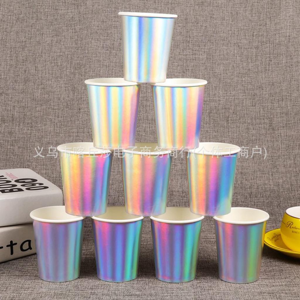 Disposable Bronzing Paper Cup Laser 9 Ounces Paper Cup Birthday Party Decoration Supplies Manufacturer Spot