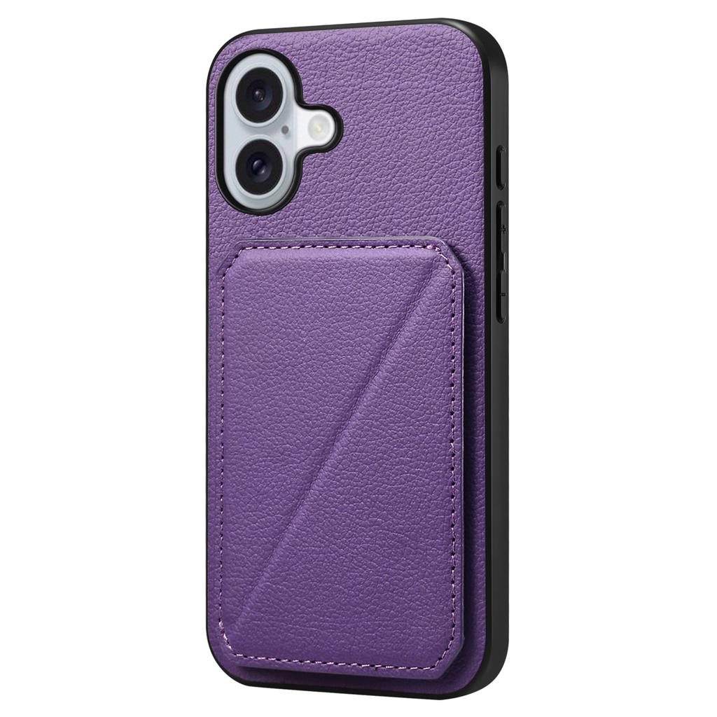 DENIOR D04 For iPhone 16 Plus Case Dual Card Slots Leather Coated PC+TPU Phone Cover