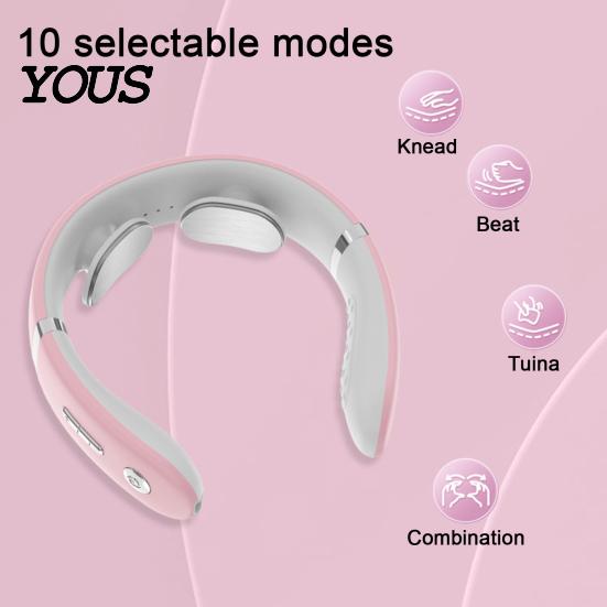 Hands Free Neck Massager Portable with Heat, Electric Massage Device for Pain Relief, 10 Modes Rechargeable & 16 Intensity Levels, Lightweight
