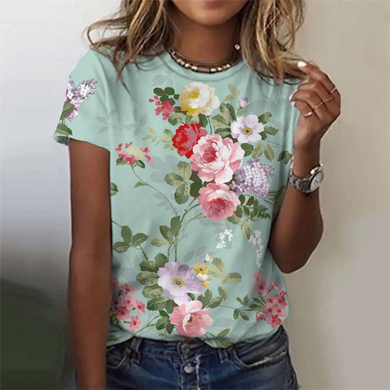 Футболка с 3D-принтом и красочными цветами для женщин — фото 9