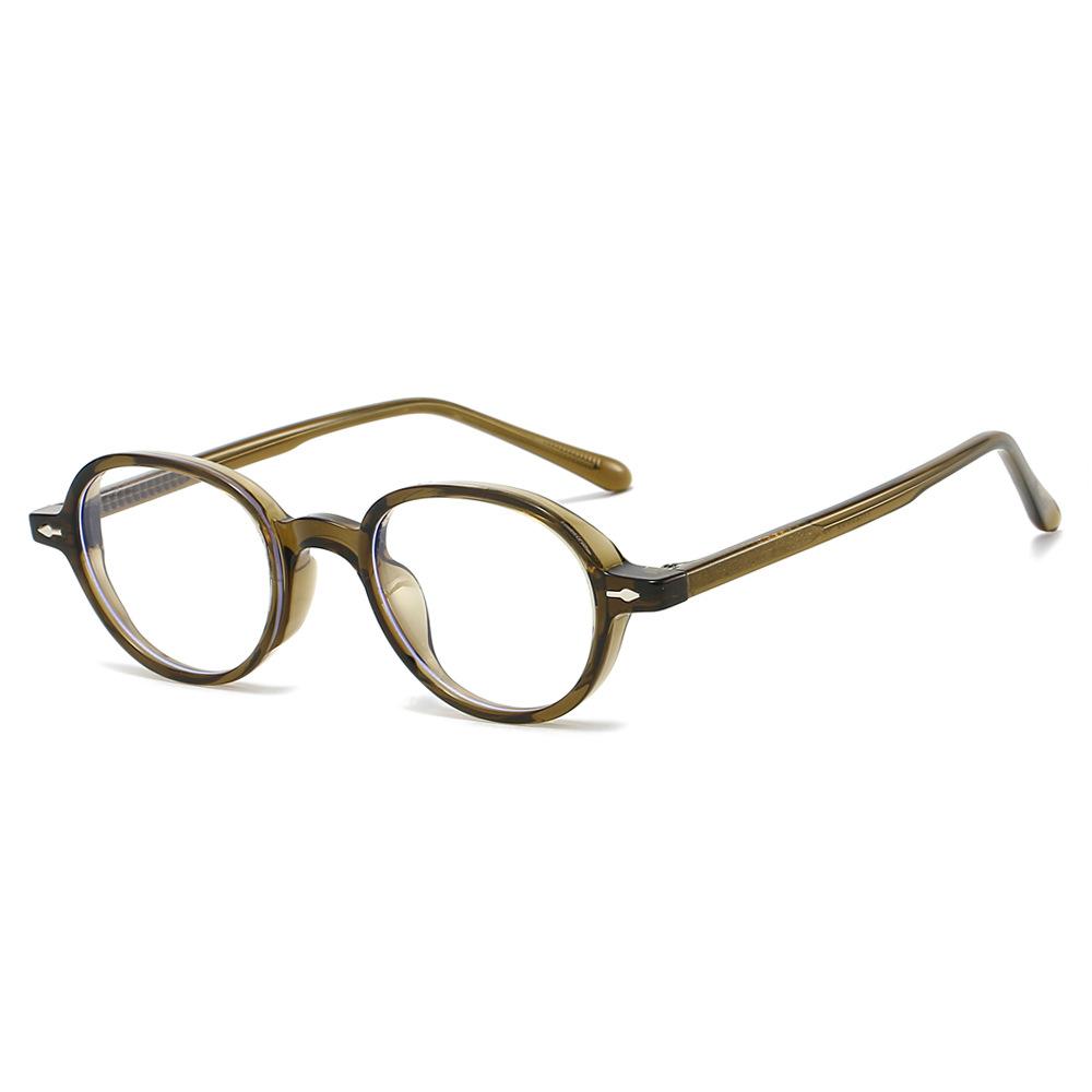 Ins New Retro Small Frame Oval Leopard Anti Blue Light Glasses  Unisex Rivet Anti Radiation Design Casual Simple Glasses