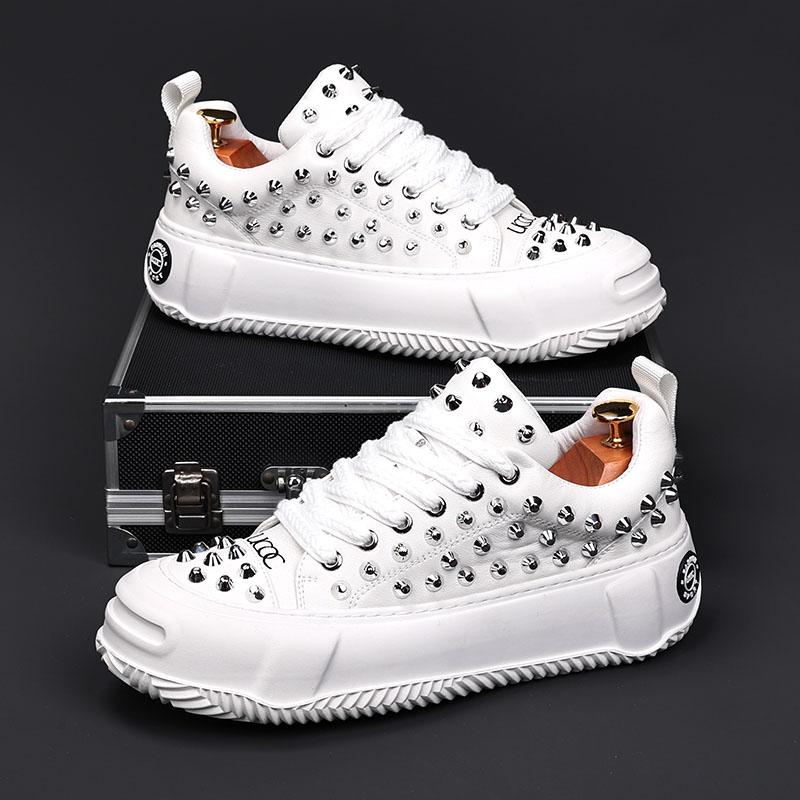 

Модная Роскошная Дизайнерская Мужская Панк Обувь на Толстой Подошве с Заклепками на Шнуровке Повседневные Лоферы Мокасины Мужские Рок Хип-хоп Кроссовки для Ходьбы 38