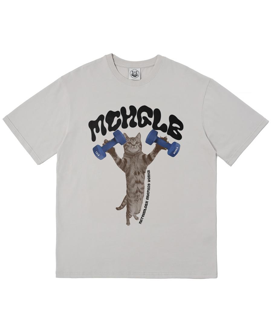 Match Glove Dumbbell Cat Oversized Tee (Beige) Wh/Free