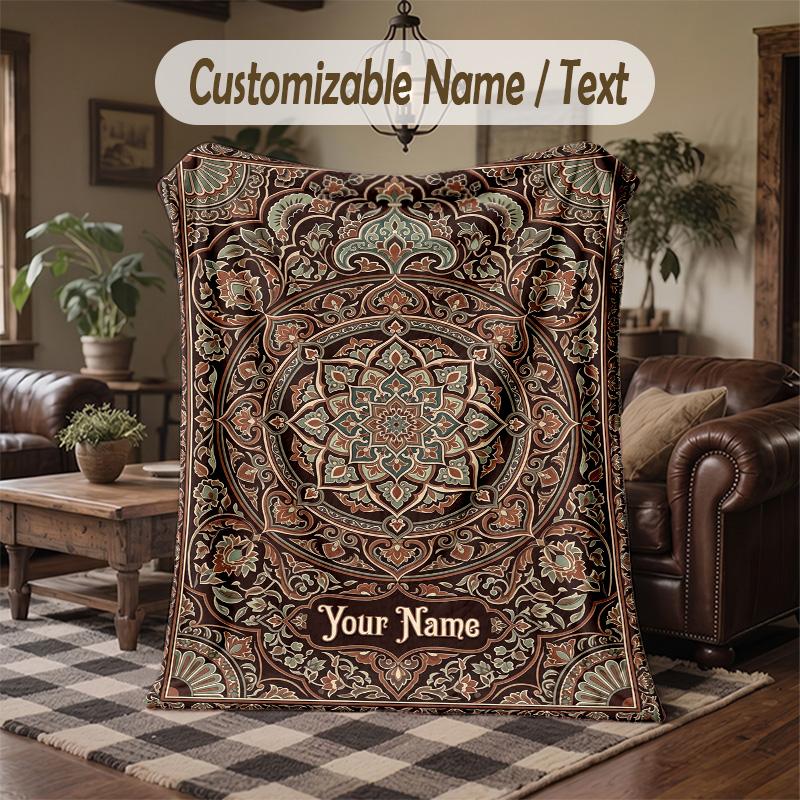 Elegant Floral Frame Theme Throw Blanket Custom Name Text Personalized Blanket Soft Cozy Blanket for Home Sofa Bed