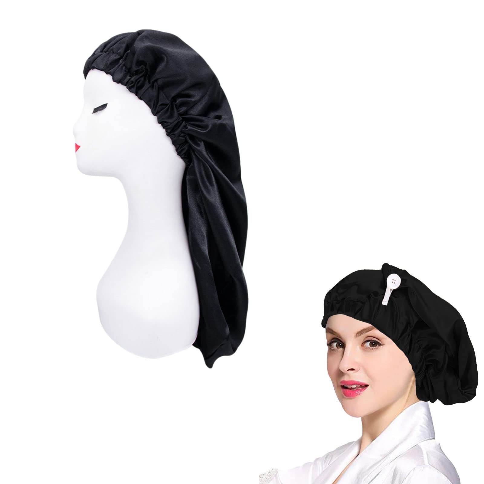 

nalaina Silk Night Cap for Long Prevents Split Reduces Moisturizes and Beautiful Made of Natural Sleep Cap for Long Hair Sleeping Cap for Adjustable чёрный