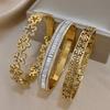 Retro Stainless Steel Hollow Flower Rhinestone Cuff Bangle Bracelet Women's Floral Waterproof Stackable Charms Jewelry Gifts