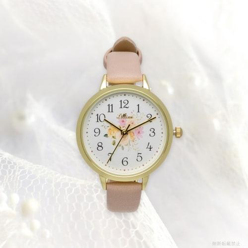 Fieldwork Women's Analog Watch with Leather Strap and Floral Print in Pink, Garden Style, JN022-3
