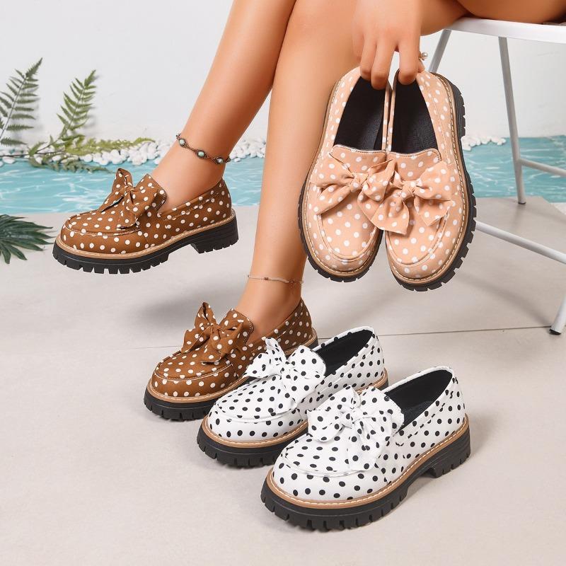 Schleife Polka Dot Damen neuer Stil Retro kleine Lederschuhe Damen Einzelne Schuhe