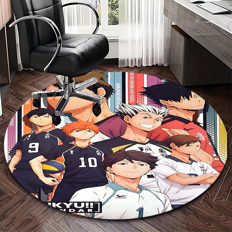 1pc Haikyuu!! Anime Volleyball Team Round Carpet Office Chair Mat, AntiSlip Rug for Home Decor, Seasonal Gift, Suitable for Office, Living Room