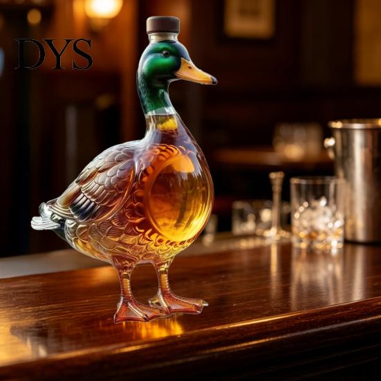 Elegante Decantador de Bourbon Pato Decantador de Whisky, Botella de Vidrio Recta con Tapón, Dispensador de Licor Novedoso de 350 ml Resistente a los Arañazos para el Hogar