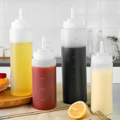 Quetschflasche für Saucen mit Deckel und Skala, Quetschflasche für Ketchupsauce, Salatflasche, Quetschflasche für Marmelade, Sahnesauce