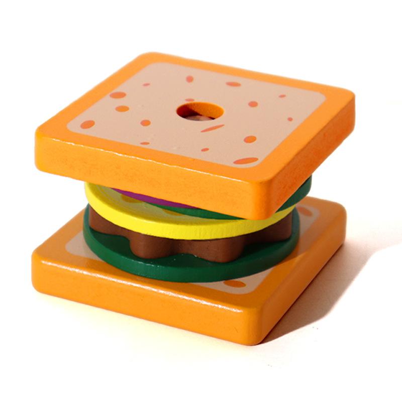 Wooden Sandwich Burger Sorting Stacking Toys Simulated Kitchen Toys Kids Preschool Education Toy