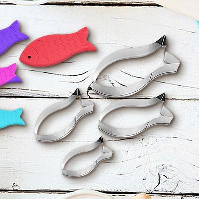 4 Stück Fisch-Keksstempel Cartoon-Fisch-Keksstempel Fischformen Fischförmiger Keksstempel aus Edelstahl Küchenbackform