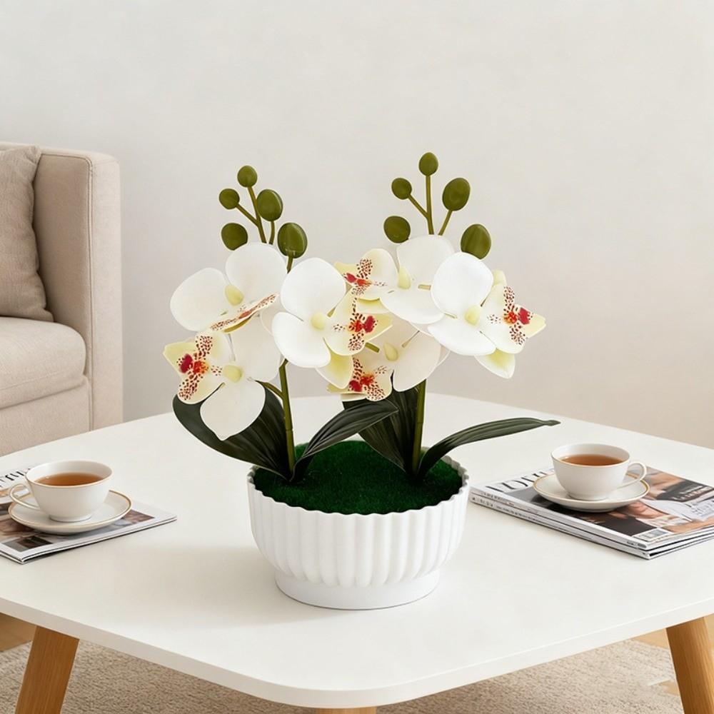 Multi-Bloom Simulated Butterfly Orchid White Flower Pot DIY Artificial Orchid Bonsai Faux Flowers Artificial Faux Plants