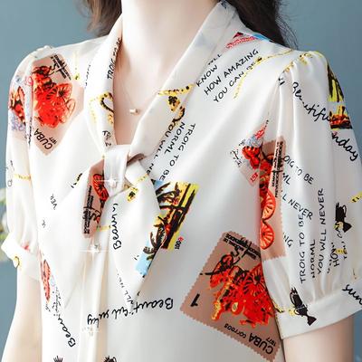 Silk Shirt Women Short-sleeved Summer Dress New Fashion Fashion Small Shirt Printed with Shirt Temperament Blouse