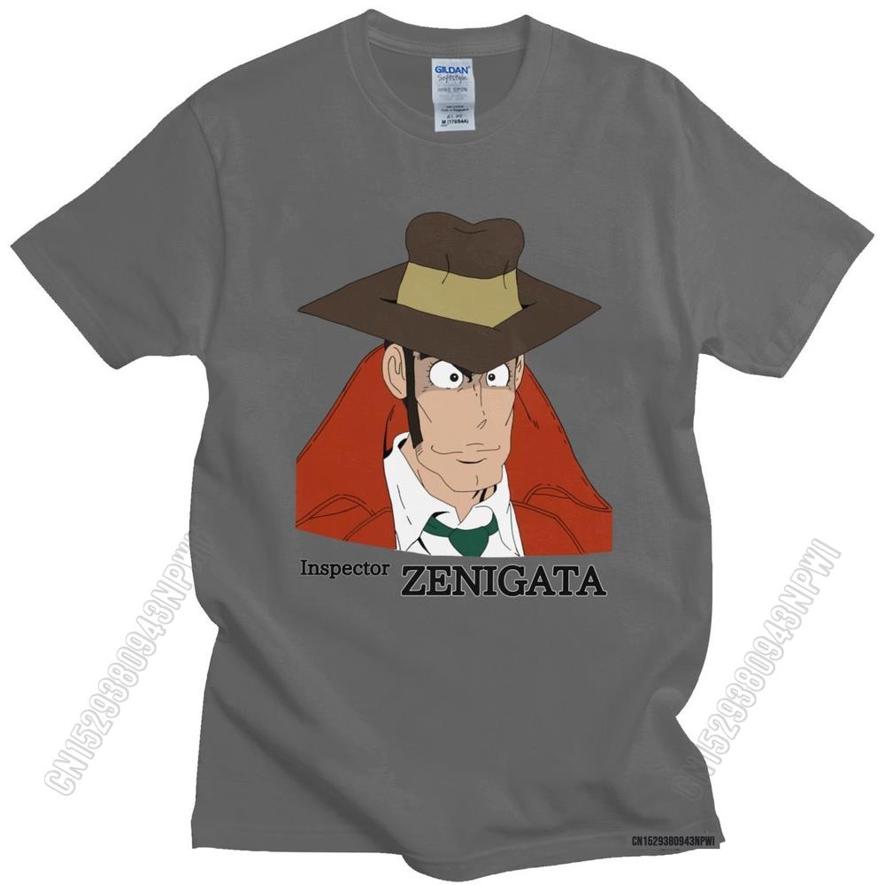 Lustiges Lupin The Third T-Shirt für Herren Rundhals Koichi Zenigata Grafik T-Shirt Vorgeschrumpfte Baumwolle Normale Passform T-Shirt Merchandise