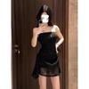 Black polka dot tube top dress for women's summer off-the-shoulder pure desire, sexy high-end temperament, waist and thin a-word short skirt