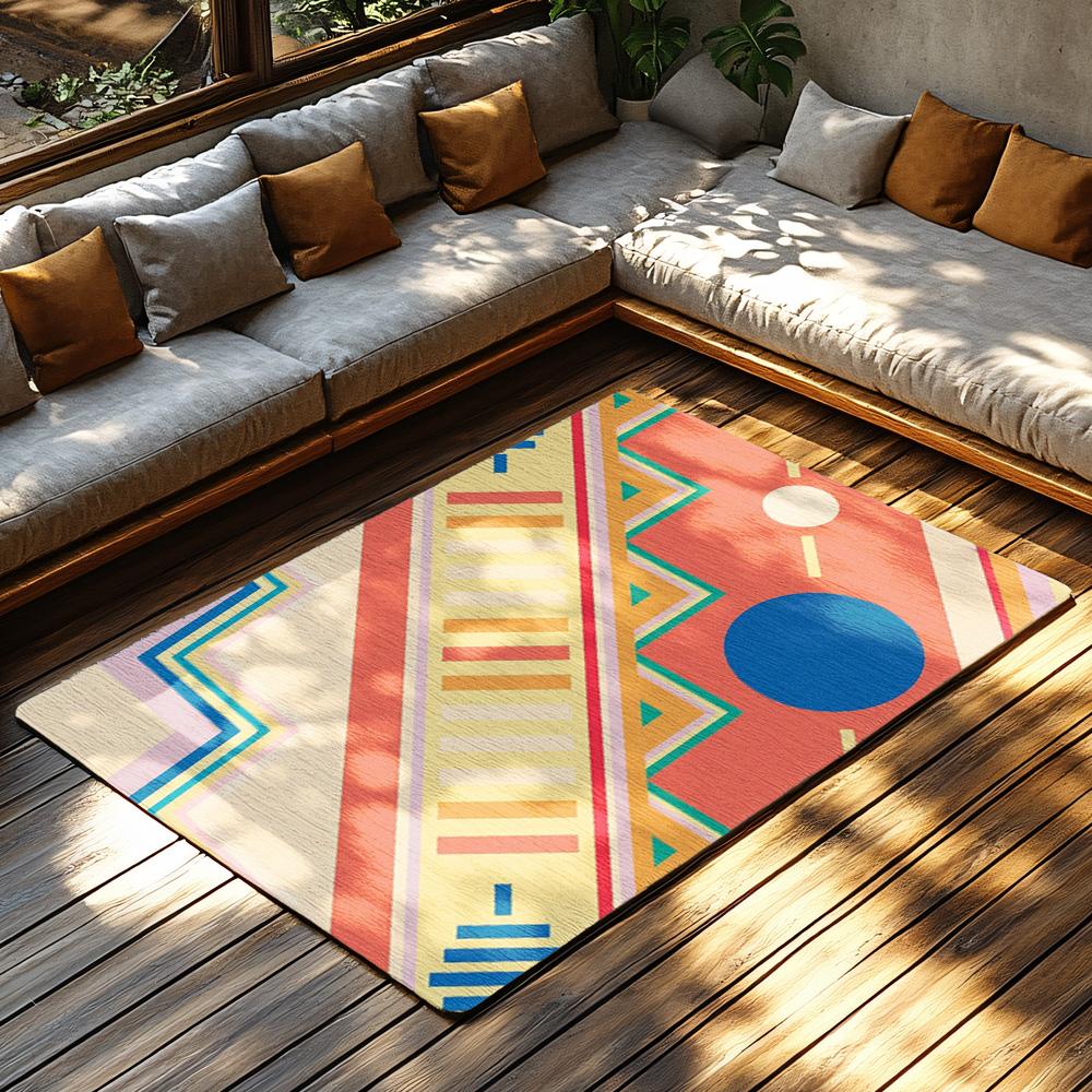 Boho Area Rug Non Slip Indoor Outdoor Mat Washable Modern Abstract Geometric Carpet Living Room Decor Home Accent