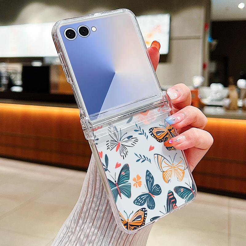 

Rose Flower Butterfly Printed Phone Case For Samsung Galaxy Z Flip 7 FE 6 5 4 3 5G Folding Hard Clear Cover For Samsung Z Flip6 Galaxy Z Flip7 FE