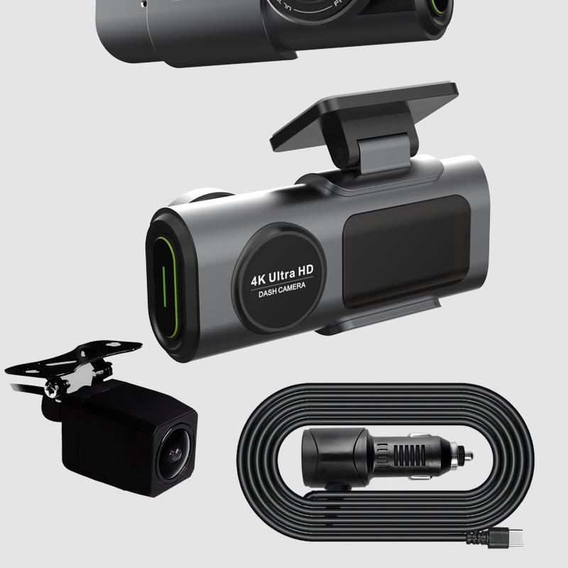 4K Dash Cam with Night Vision, Wireless Phone Connection, Front/Rear Dual Camera, and Reversing Image Monitoring.