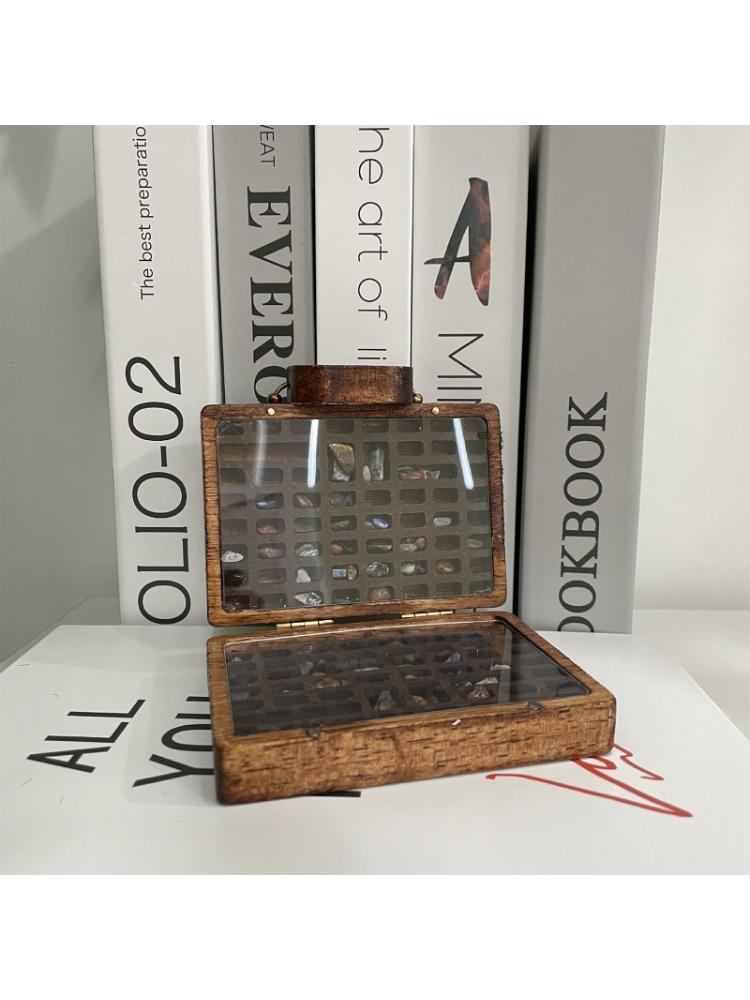 Crystal Box Stone Rock Mineral Kit Collection Of Stones In A Suitcase Decorations Wooden Ornaments Box with Crystal
