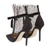 Fashion Sexy Pointed Toe Mesh Lace High Heels Women Summer Lace Up Breathable Dance Shoes Banquet Wedding Shoes Elegant Bow Women Pumps