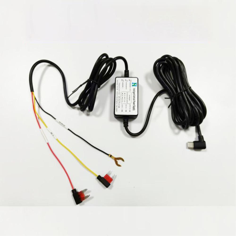 Type-C USB Port Dashcam Power Cable 12-30V Input Camera Hardwire Adapter Vehicle